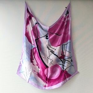 100% Silk - Abstract Pink/Purple Square Scarf